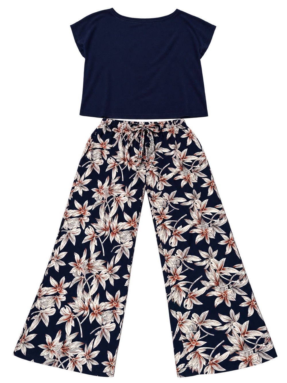 Wide-Leg Floral Print Women’s Pants - Black